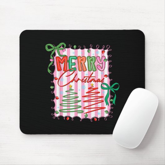 Tapis De Souris Preppy Merry Christmas Coquette Bow Xmas Holiday G (Avec souris)