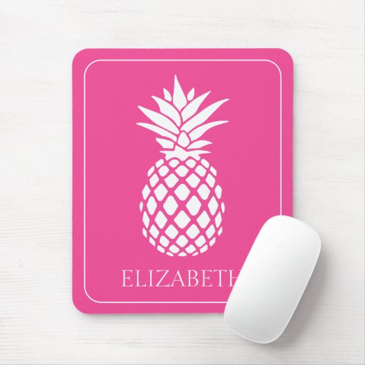 Tapis De Souris Preppy White Pineapple on Pink (Avec souris)