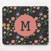 Tapis De Souris Pretty Modern Dark Floral Pattern Monogram (Devant)