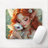Tapis De Souris Pretty Red Haired Fairy with Dragon (Avec souris)