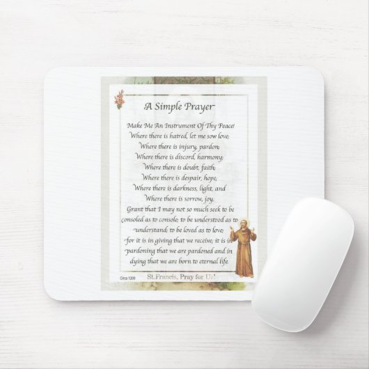 Tapis De Souris prière simple de St Francis (Avec souris)