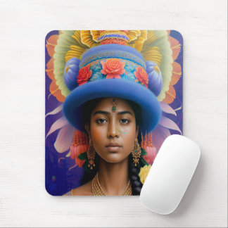 Tapis De Souris princesse asiatique avec grand casquette bleu