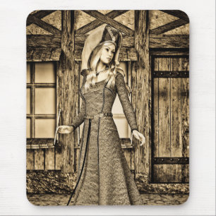 Tapis De Souris Princesse Médiévale Sépia Art Renaissance