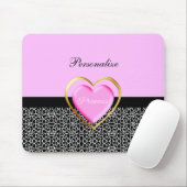Tapis De Souris Princesse noire rose Girly Giraffe Print et nom (Avec souris)