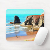 Tapis De Souris Promenade sur la plage avec un chien à Face Rock P (Avec souris)