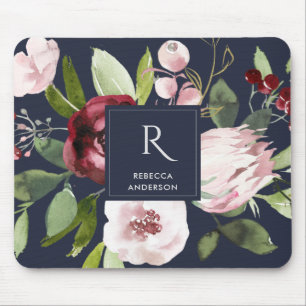 Tapis De Souris PROTÉA FLORAL DE LA MARINE vintage BLUSH ROSE BUR