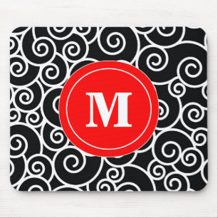 Tapis De Souris Protection de souris noire rouge de monogramme de
