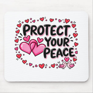 Tapis De Souris Protégez Votre Paix Cœurs Roses Inséparables