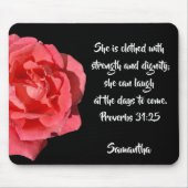 Tapis De Souris Proverbes 31:25 Versets de la Bible Rose Rouge Per (Devant)