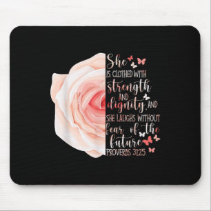 Tapis De Souris Proverbes de la Bible chrétienne 31_25 Fleur Rose