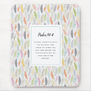 Tapis De Souris Psalm 91:4 Scripture and Feather Design Art Print