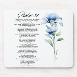 Tapis De Souris Psaume 91 Aquarelle Fleur Bleue Écritures Biblique