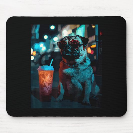 Tapis De Souris Pug avec café glacé (Devant)