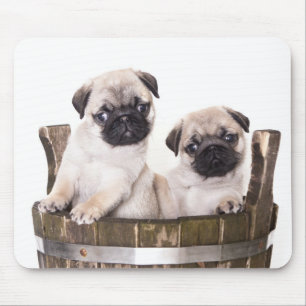 Tapis de souris Pug Chiot Mignon dans une Caisse e