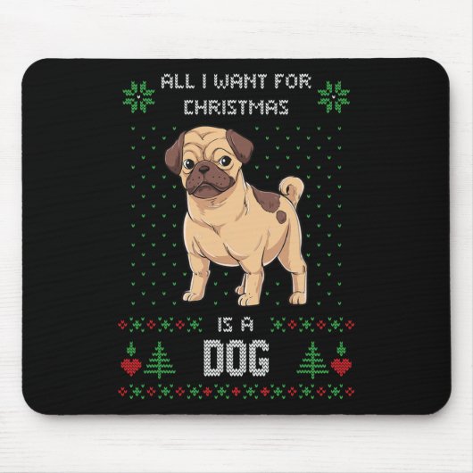 Tapis De Souris Pug de pull de Noël laid Pull laid pour chien  (Devant)