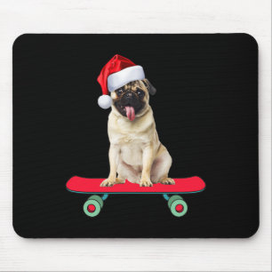 Tapis De Souris Pug drôle planche à roulettes Père Noël Hommes Fem
