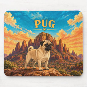 Tapis De Souris Pug, Roches de Sedona Aquarelle Vintage