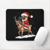 Tapis De Souris Pug Santa Riding Reindeer Christmas Holiday Puppy (Avec souris)