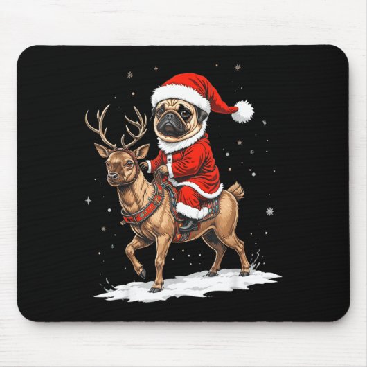 Tapis De Souris Pug Santa Riding Reindeer Christmas Holiday Puppy (Devant)
