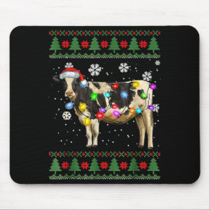 Tapis De Souris Pugneux de Noël Cow Veste Chapeau de Santa et Lumi