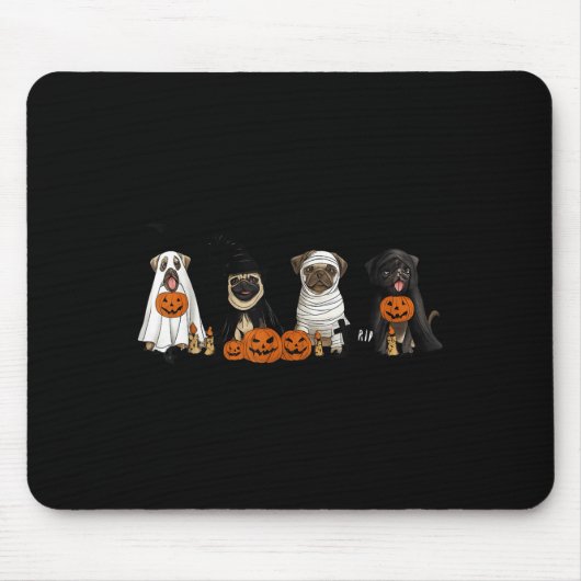 Tapis De Souris Pugs Dog Lovers - Pug Ghost Pug Witch Pug Hallowee (Devant)