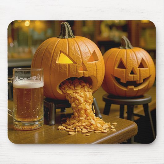 Tapis De Souris Puking Halloween Pumpkin In a Bar (Devant)