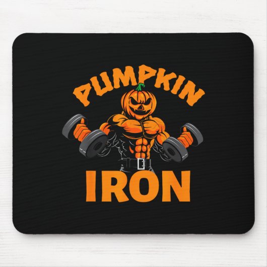 Tapis De Souris Pumpkin Iron Halloween Gym Workout Lifting Pun Fun (Devant)