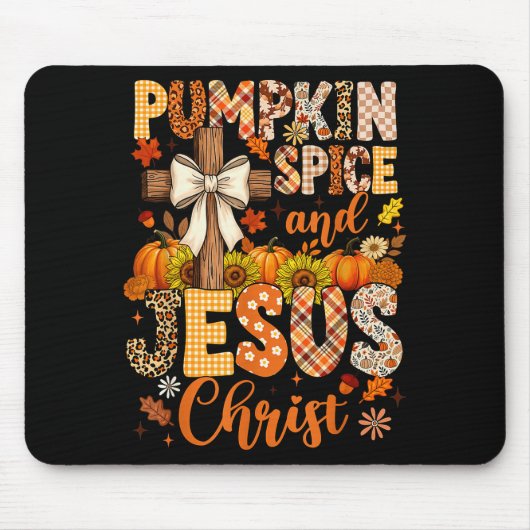 Tapis De Souris Pumpkin Sce And Jesus Christ Funny Fall Christian (Devant)