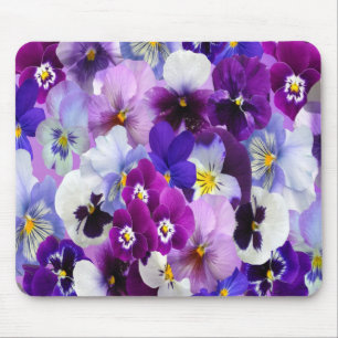 Tapis De Souris Purple Bleu Blanc Pansy Fleurs Florales