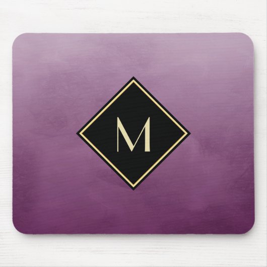 Tapis De Souris Purple Brossé Élégant Avec Monogramme Or Simple (Devant)