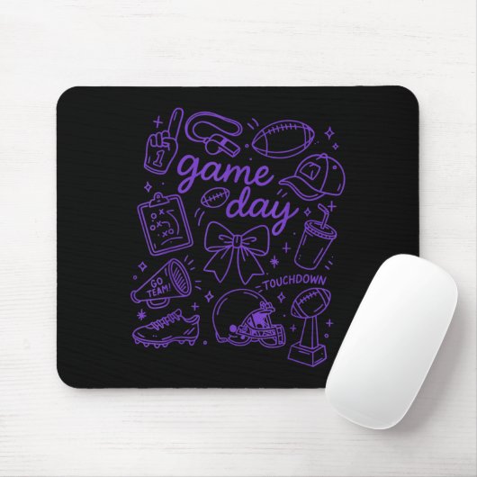 Tapis De Souris Purple Coquette Bow Cheer Game Day Doodle Touchdow (Avec souris)