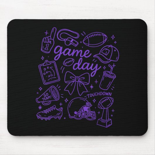 Tapis De Souris Purple Coquette Bow Cheer Game Day Doodle Touchdow (Devant)