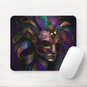 TAPIS DE SOURIS PURPLE OR VERT MARDI GRAS MASK & FEATHERS (Avec souris)