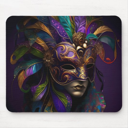 TAPIS DE SOURIS PURPLE OR VERT MARDI GRAS MASK & FEATHERS (Devant)
