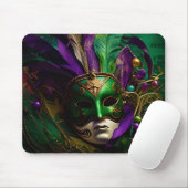 TAPIS DE SOURIS PURPLE OR VERT MARDI GRAS MASK & FEATHERS (Avec souris)