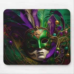 TAPIS DE SOURIS PURPLE OR VERT MARDI GRAS MASK & FEATHERS