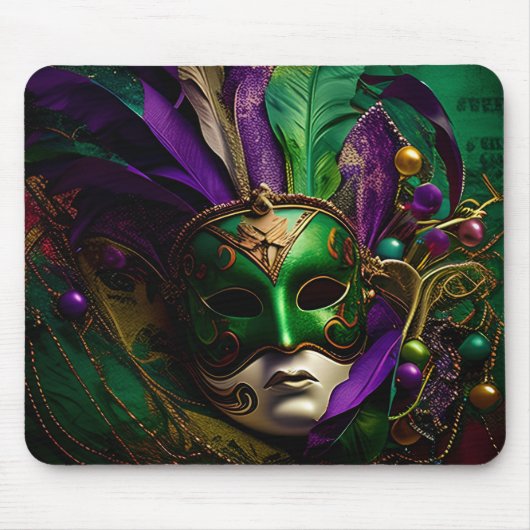 TAPIS DE SOURIS PURPLE OR VERT MARDI GRAS MASK & FEATHERS (Devant)
