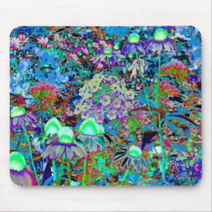Tapis De Souris Purple psychédélique et fleurs de jardin vert citr