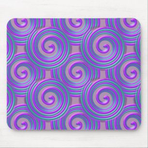 Tapis De Souris Purple Turquoise Blue Spirals on Lavender Pink