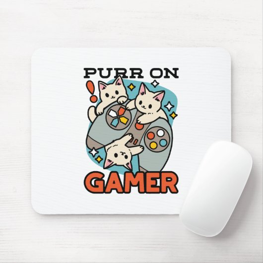Tapis De Souris Purr On Gamer - Conception De Jeu De Chat Cute (Avec souris)