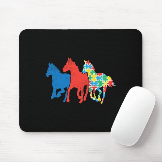 Tapis De Souris Puzzle à trois chevaux Sensibilisation sur l'autis (Avec souris)