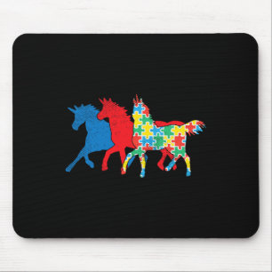 Tapis De Souris Puzzle Licornes Bleu Rouge Sensibilisation Autisme