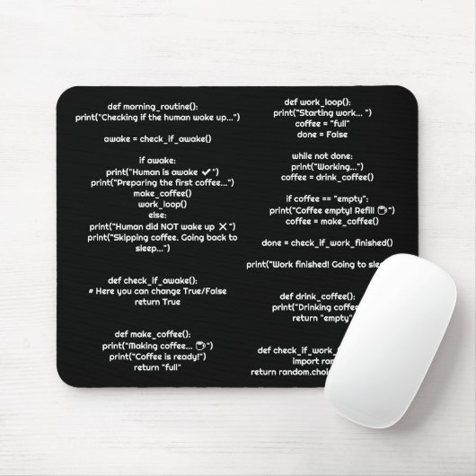 Tapis de souris Python morning_routine() – Cadeau (Avec souris)