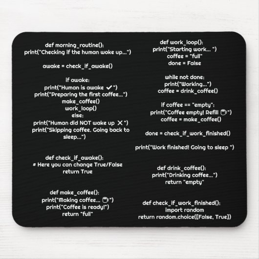 Tapis de souris Python morning_routine() – Cadeau  (Devant)