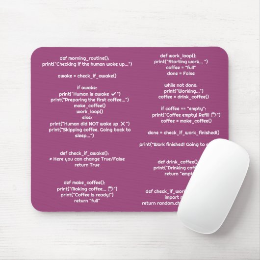 Tapis de souris Python morning_routine() – Cadeau (Avec souris)