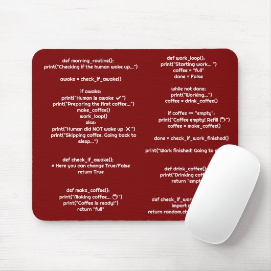 Tapis de souris Python morning_routine() – Cadeau (Avec souris)
