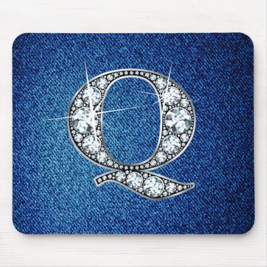 Tapis De Souris Q Faux-"Diamond Bling" sur Denim Mousepad (Devant)
