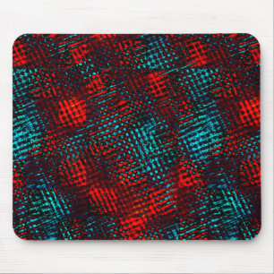 Tapis De Souris Quadrillé rayé de rouge et de bleu clair.