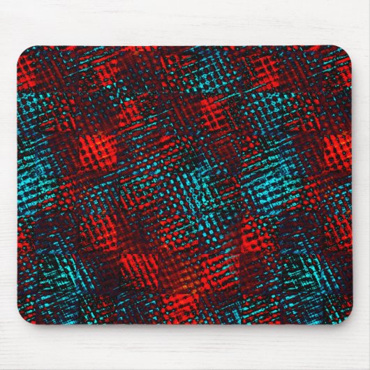 Tapis De Souris Quadrillé rayé de rouge et de bleu clair. (Devant)