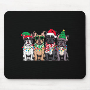 Tapis De Souris Quatre chiens Bouledogue Français Noël drôle Santa